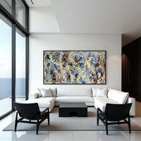 Jackson Pollock–Inspired Abstract Drip Painting on Canvas – Original Hand-Painted Modern Wall Art (Luxurious Strings