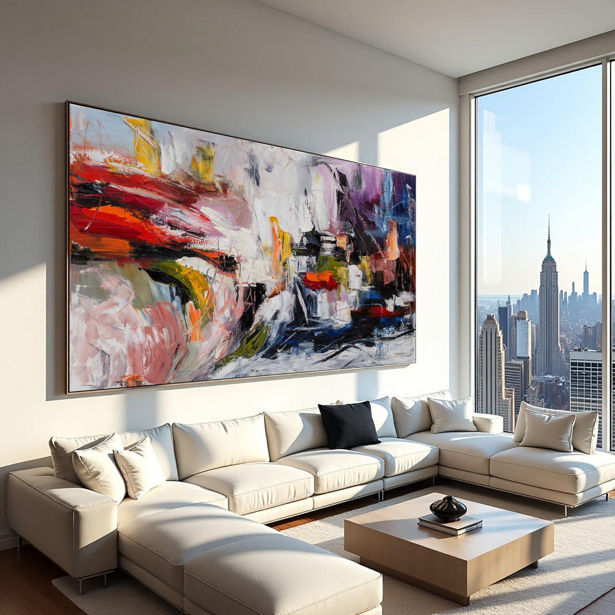 Colorful Abstract Painting – Teal Orange Modern Canvas Wall Art, Hand-Painted