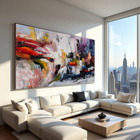 Colorful Abstract Painting – Teal Orange Modern Canvas Wall Art, Hand-Painted
