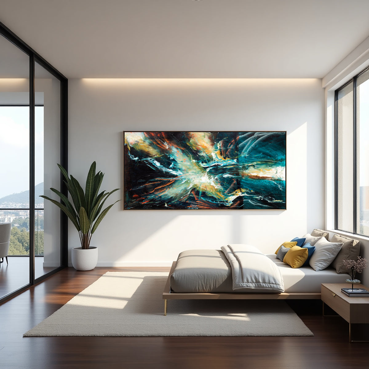 Blue Green Abstract Painting – Hand-Painted Contemporary Canvas Wall Art