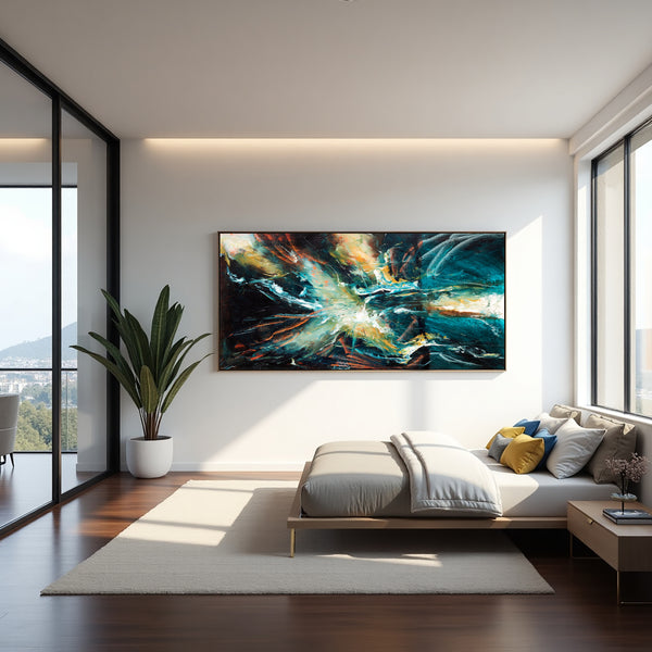 Blue Green Abstract Painting – Hand-Painted Contemporary Canvas Wall Art