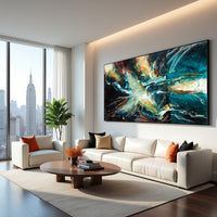 Blue Green Abstract Painting – Hand-Painted Contemporary Canvas Wall Art
