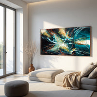 Blue Green Abstract Painting – Hand-Painted Contemporary Canvas Wall Art