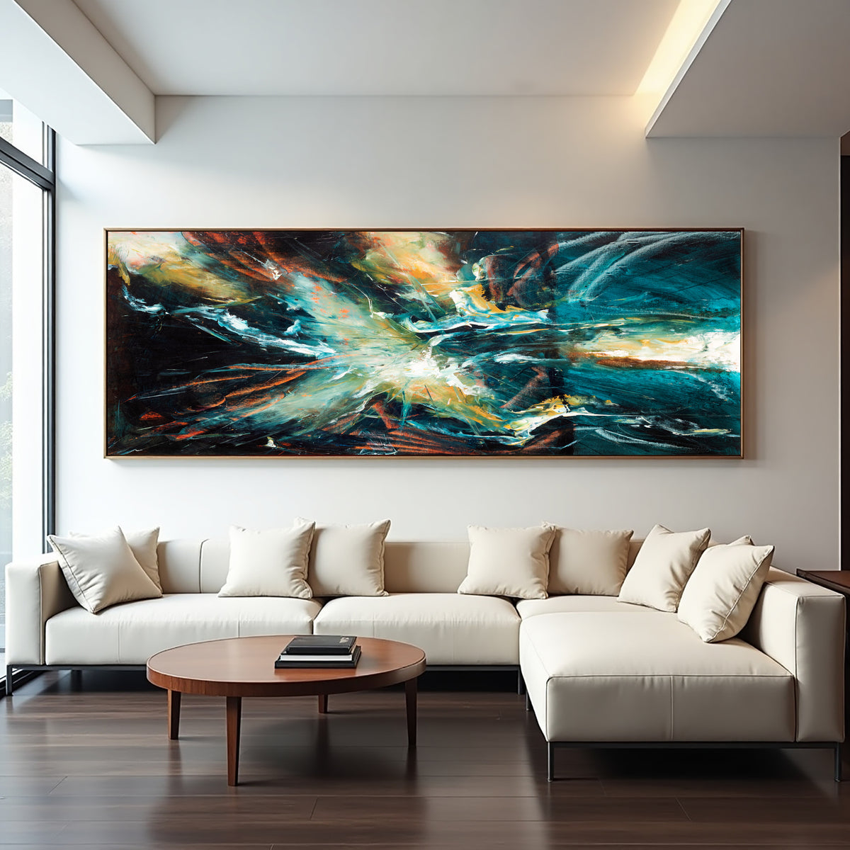 Blue Green Abstract Painting – Hand-Painted Contemporary Canvas Wall Art