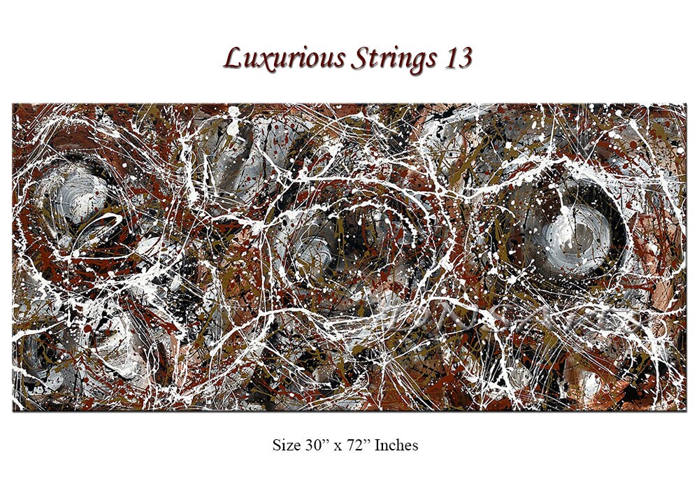 Large Original Abstract Painting modern fine Art Home Decor Jackson Pollock Style on Canvas - Luxurious Strings 13