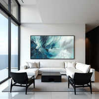 Aqua Blue Fluid Abstract Painting on Canvas