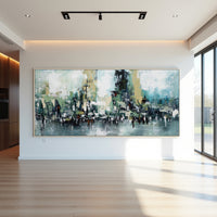 Teal Abstract Cityscape Painting – Modern Textured Wall Art