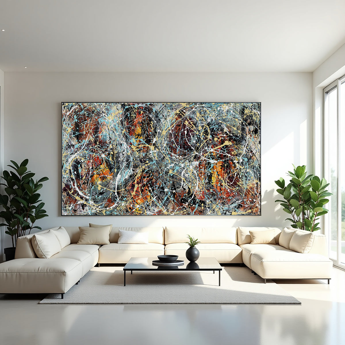 Jackson Pollock–Inspired Abstract Drip Painting on Canvas – Original Hand-Painted Modern Wall Art (Luxurious Strings 04)