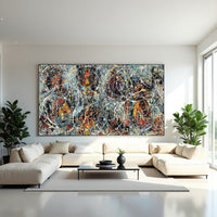 Jackson Pollock–Inspired Abstract Drip Painting on Canvas – Original Hand-Painted Modern Wall Art (Luxurious Strings 04)