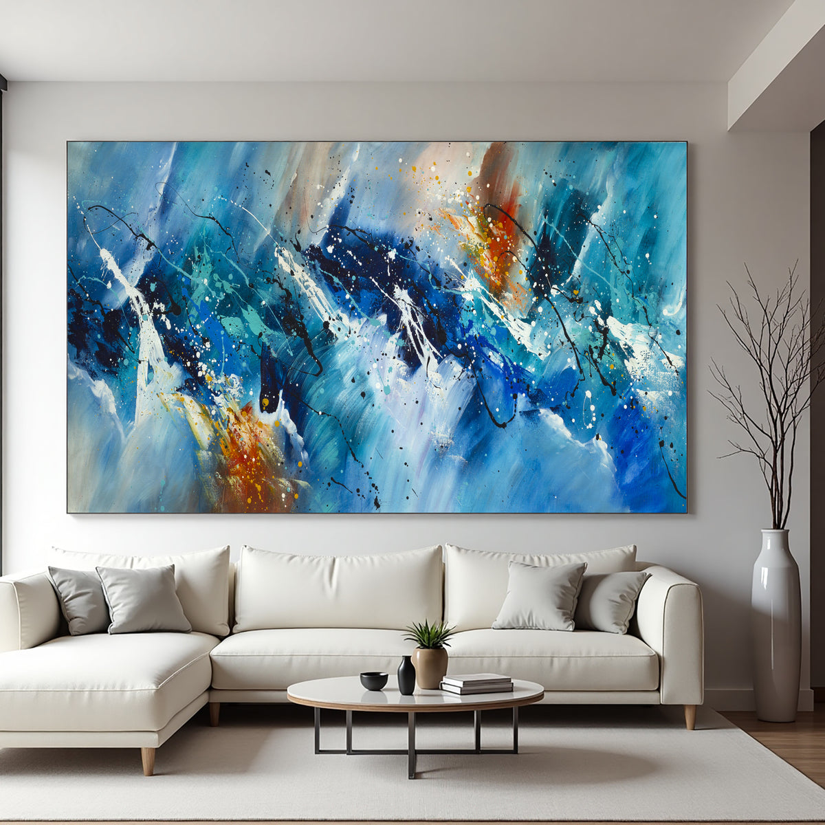 Deep Blue Abstract Painting on Canvas