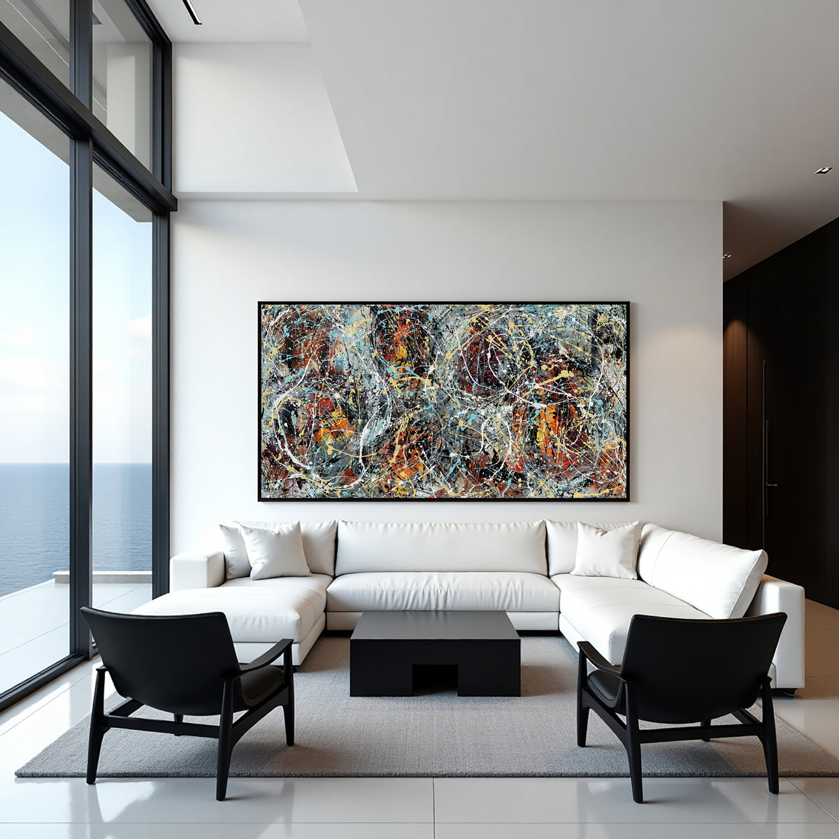 Jackson Pollock–Inspired Abstract Drip Painting on Canvas – Original Hand-Painted Modern Wall Art (Luxurious Strings 04)