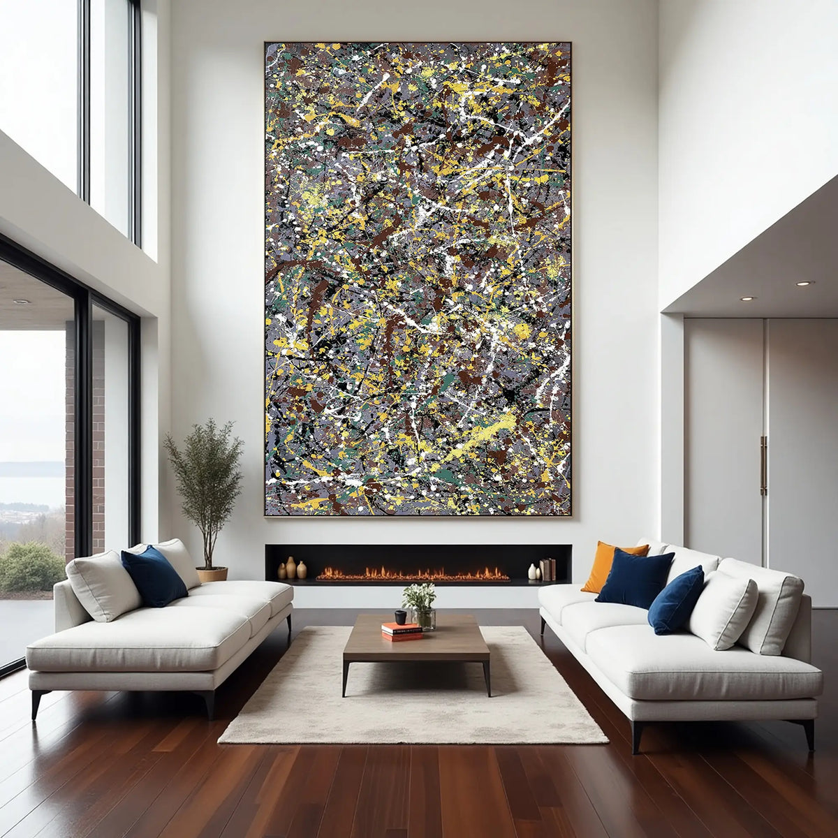 Original abstract action painting on canvas, hand-painted Pollock-inspired wall art to buy online