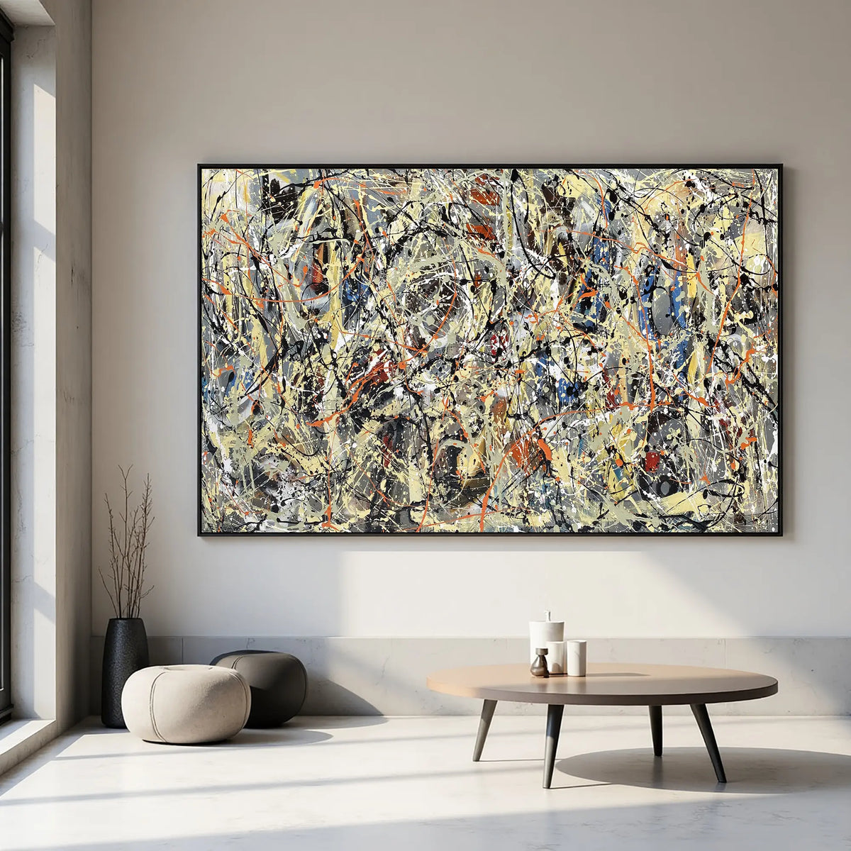 Handmade abstract drip painting inspired by Jackson Pollock, modern canvas wall art available online