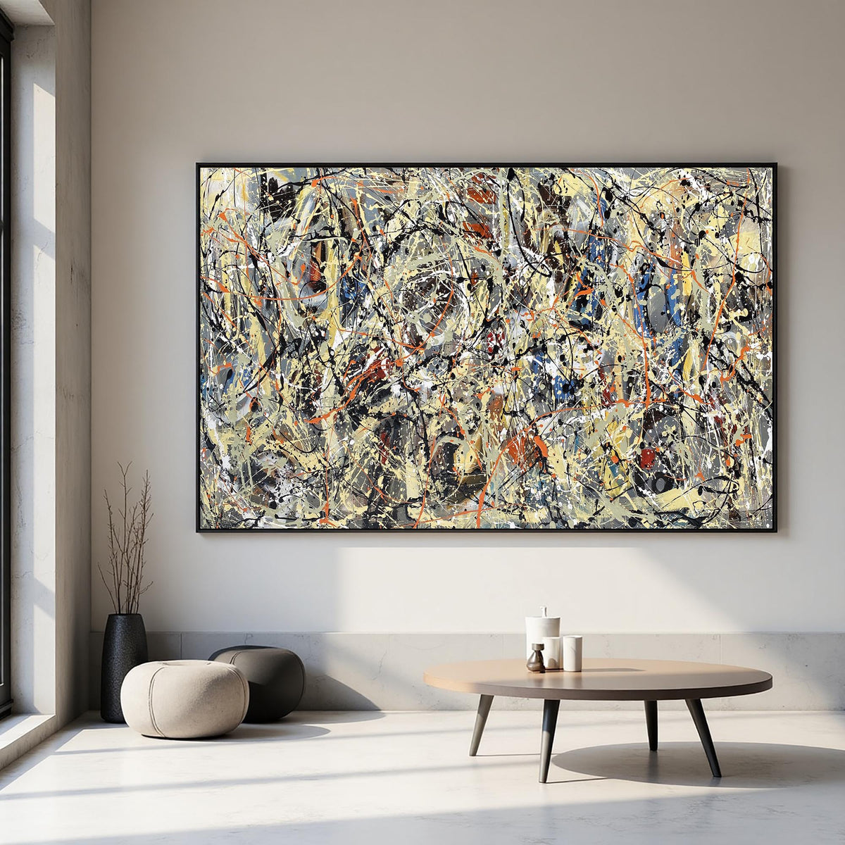 Jackson Pollock style abstract drip painting black orange beige splatter art large canvas modern original abstract art wall decor