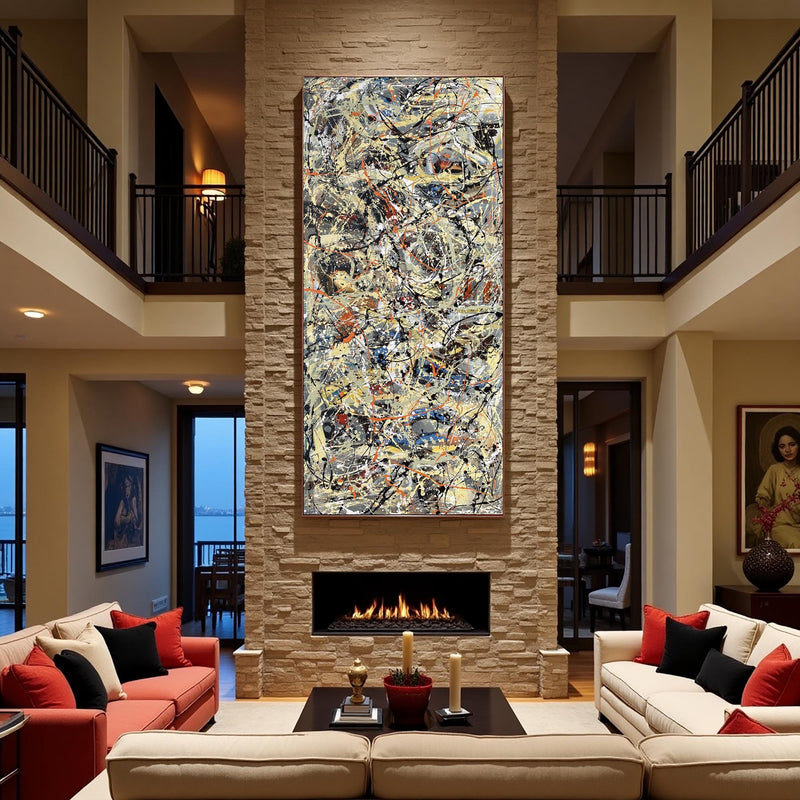 Jackson Pollock style abstract drip painting black orange beige splatter art large canvas modern original abstract art wall decor