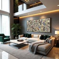 Jackson Pollock style abstract drip painting black orange beige splatter art large canvas modern original abstract art wall decor
