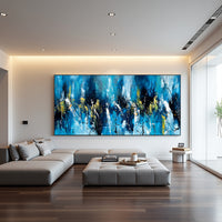 Teal Gold Abstract Painting on Canvas