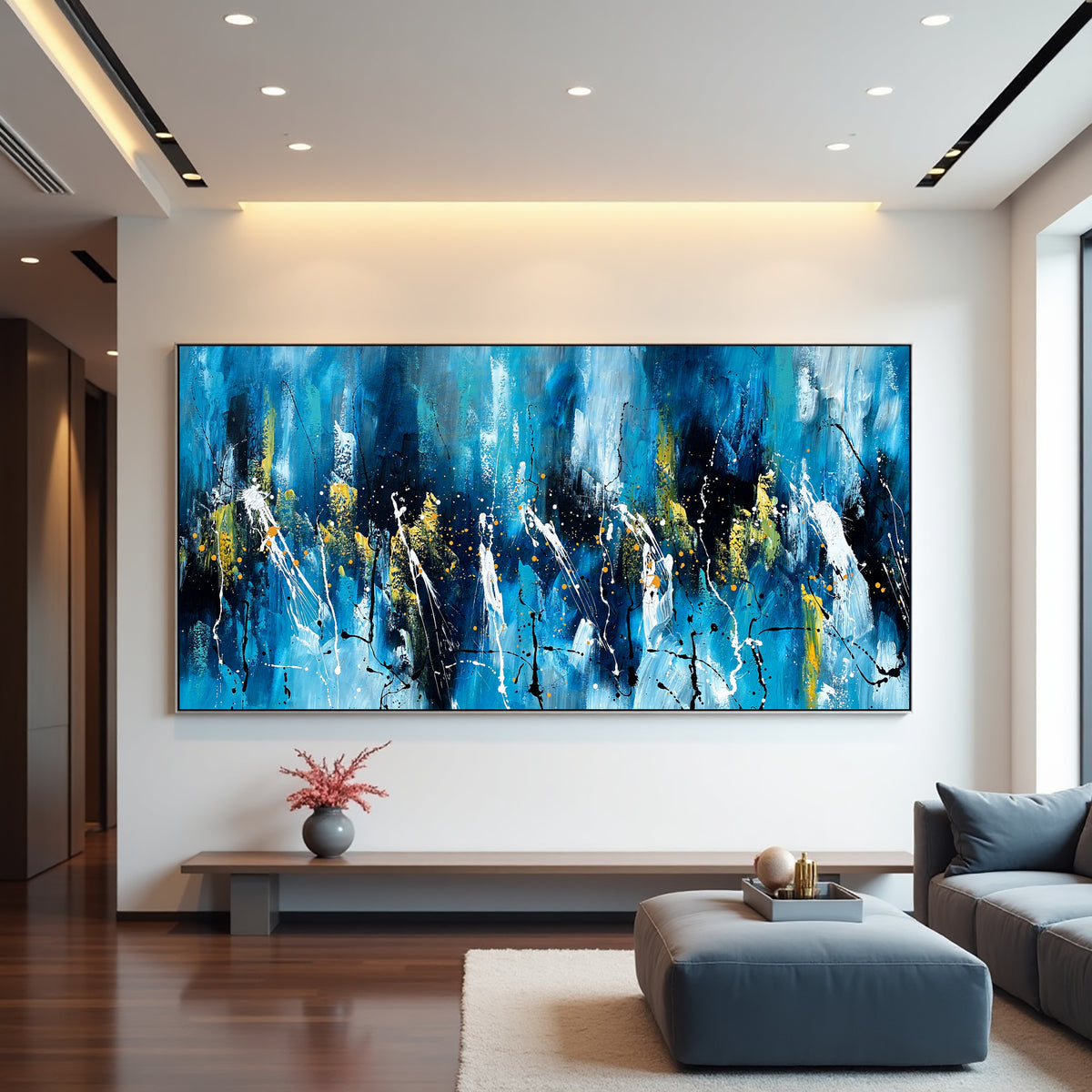 Teal Gold Abstract Painting on Canvas