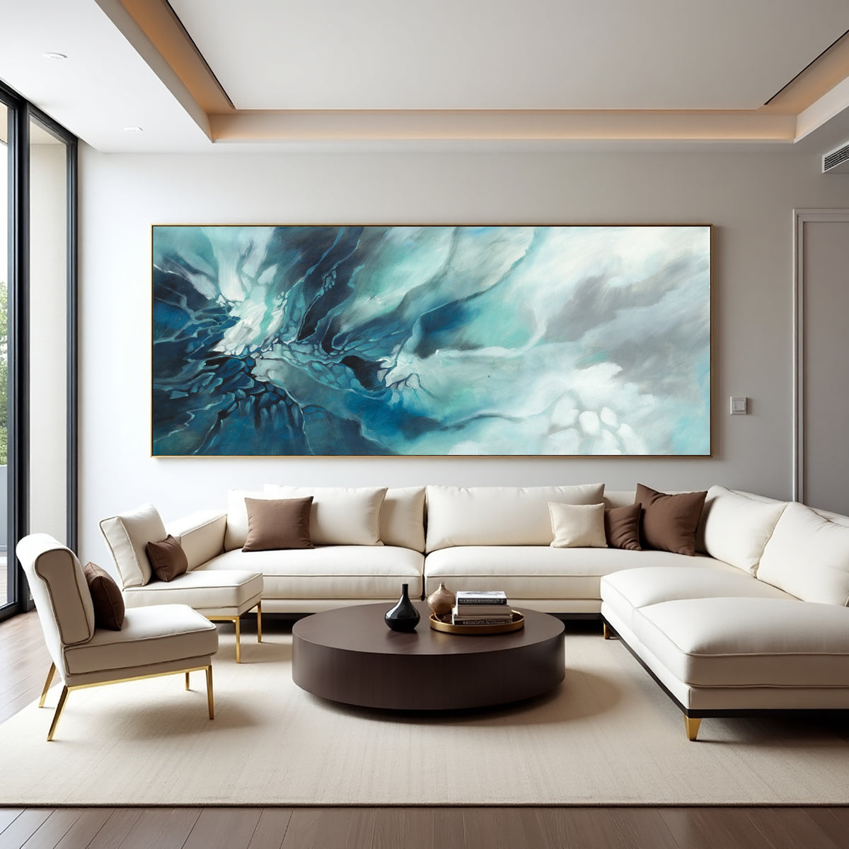 Aqua Blue Fluid Abstract Painting on Canvas