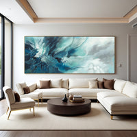 Aqua Blue Fluid Abstract Painting on Canvas
