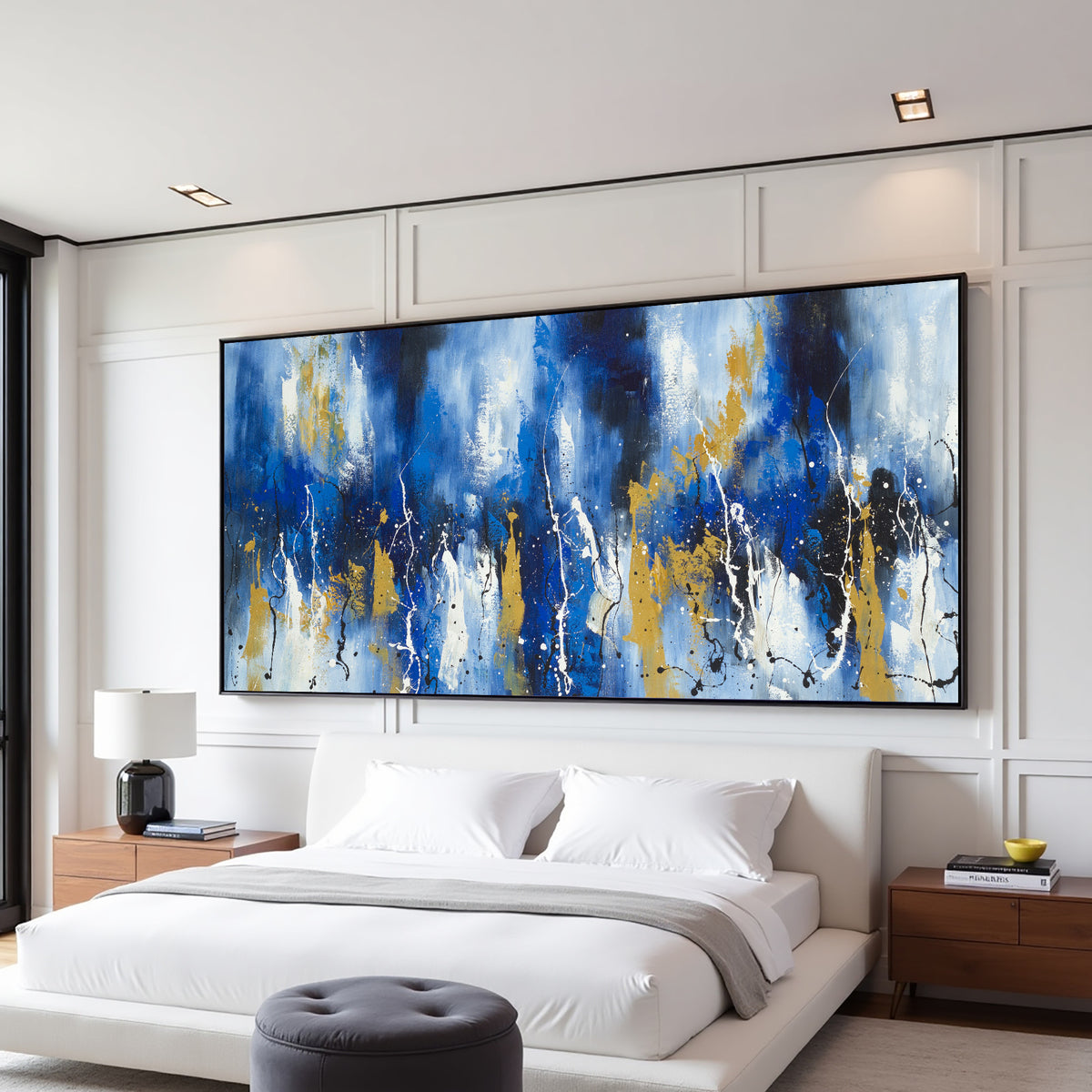 Blue Gold Luxury Abstract Painting on Canvas