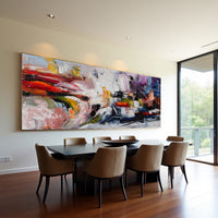 Colorful Abstract Painting – Teal Orange Modern Canvas Wall Art, Hand-Painted