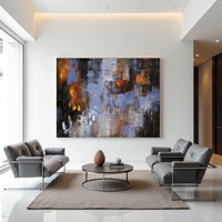 Blue Brown Abstract Painting on Canvas – Original Hand-Painted Modern Wall Art