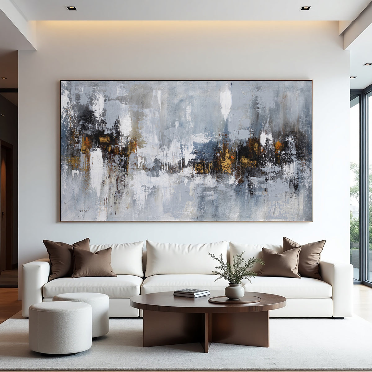Grey Neutral Abstract Painting on Canvas – Original Hand-Painted Textured Wall Art