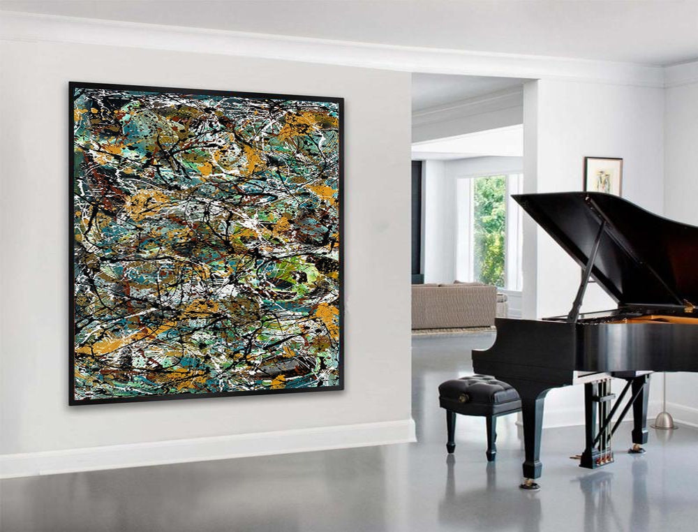 Large Original Abstract Painting modern fine Art Home Decor Jackson Pollock Style on Canvas - Luxurious Strings 15