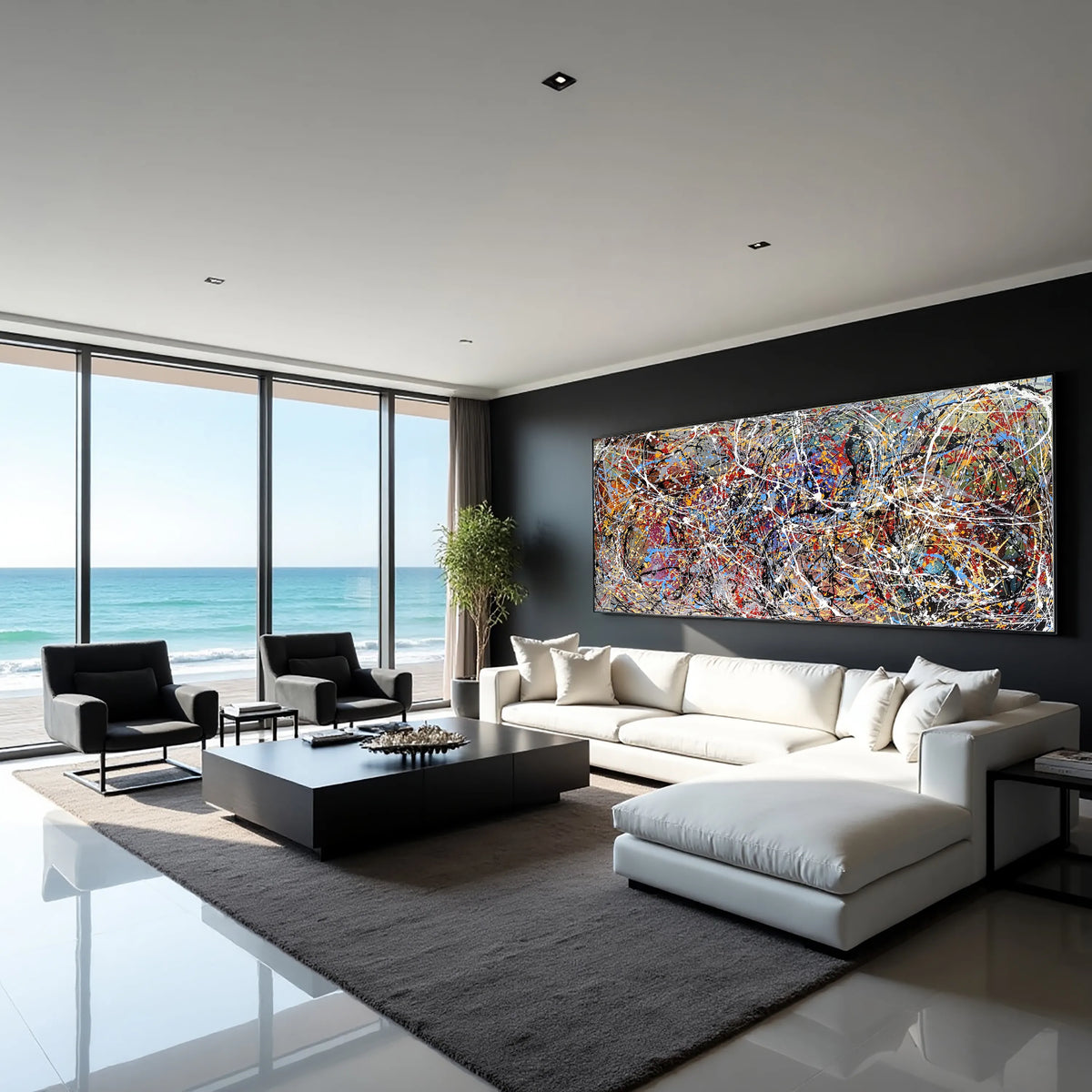 Bold colorful hand-painted abstract artwork for office and home interiors