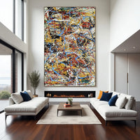 Buy Jackson Pollock–inspired abstract drip painting on canvas, hand-painted colorful modern wall art for living room