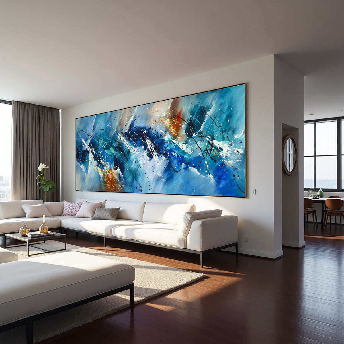 Deep Blue Abstract Painting on Canvas