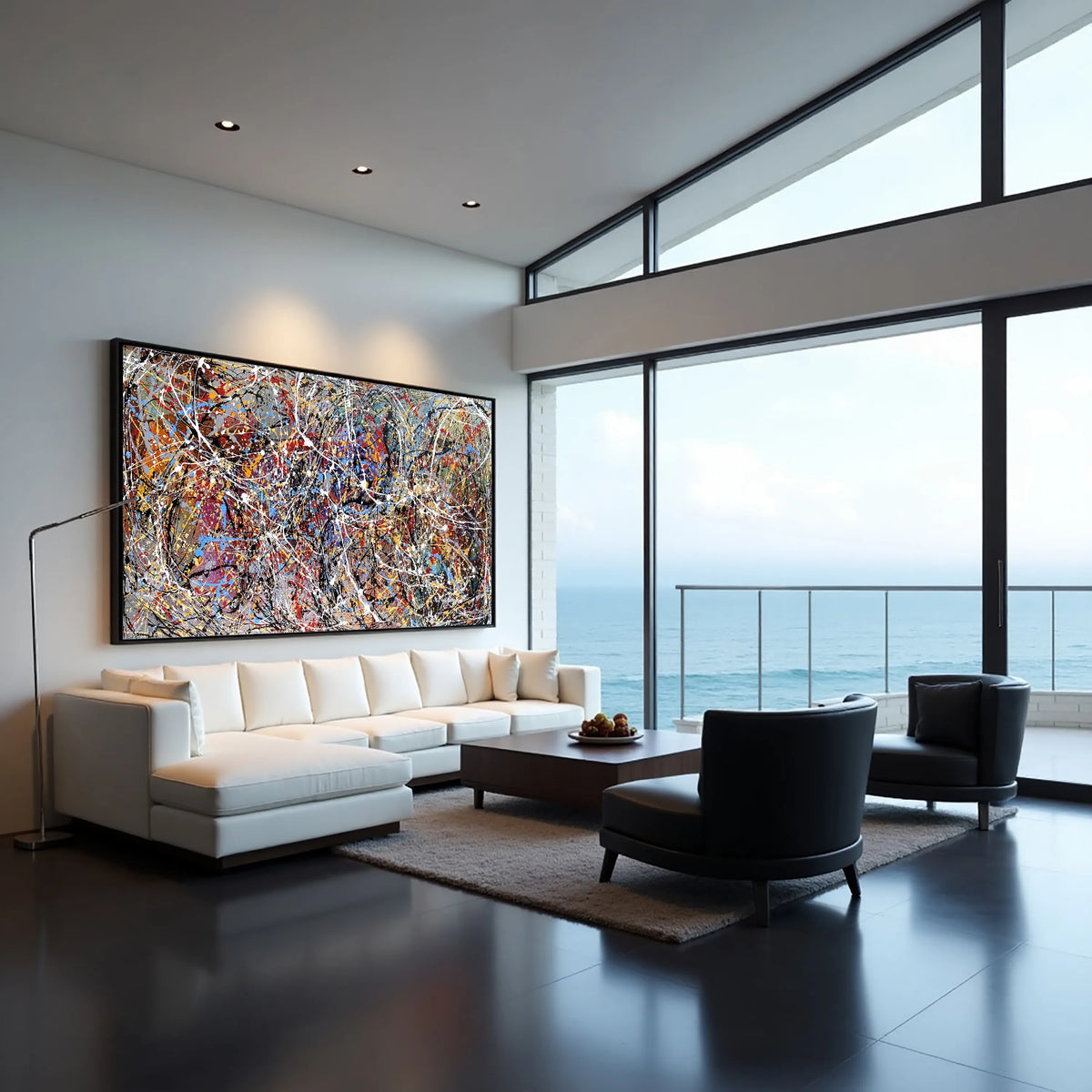 Original colorful drip painting for sale, large abstract wall art for interior design