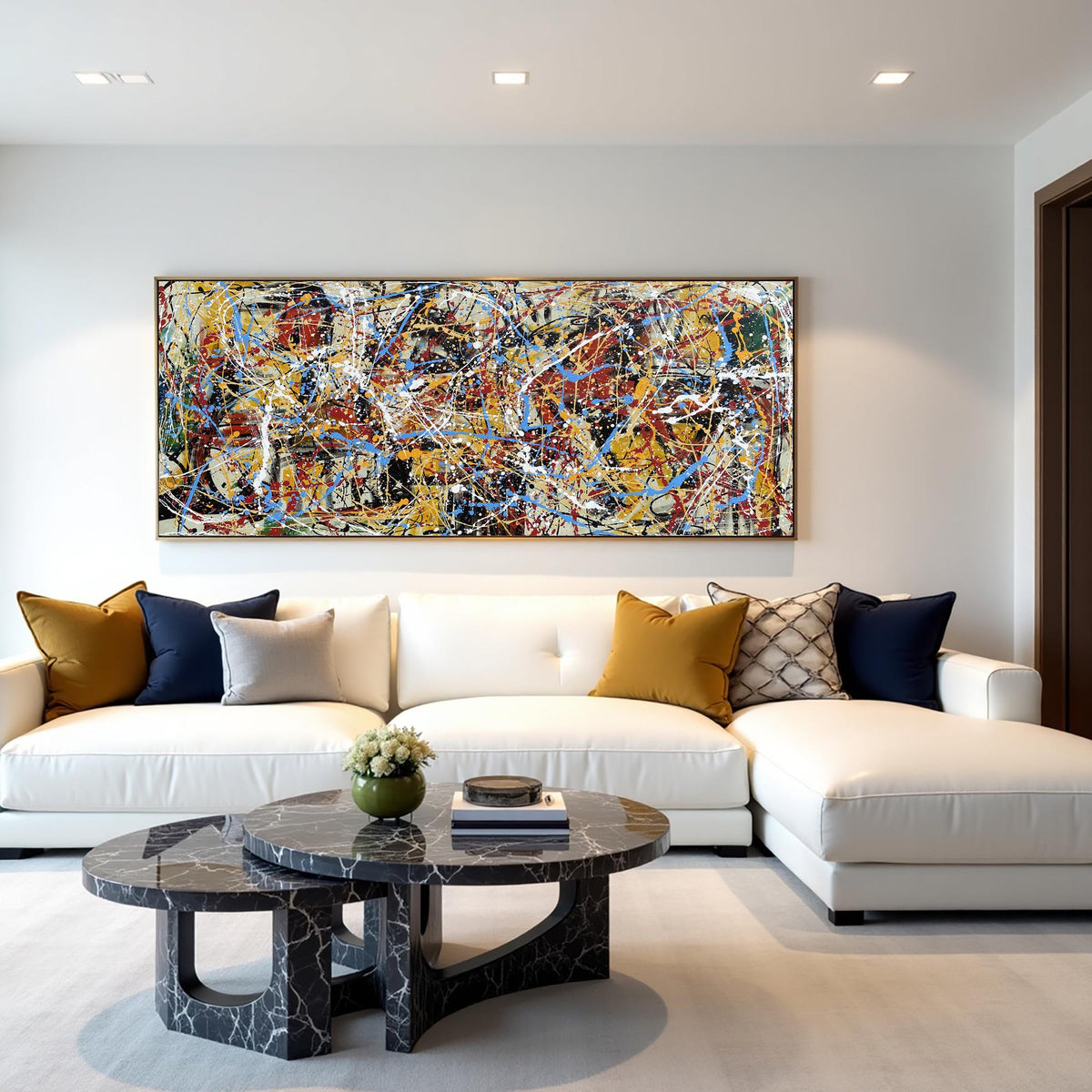 Bold Abstract Painting – Colorful Modern Drip Art – Large Canvas Wall Art – Handmade Jackson Pollock Style – Red Blue Yellow Artwork