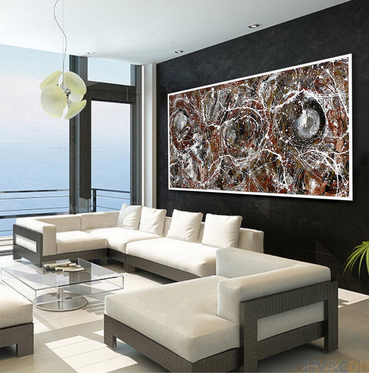 Large Original Abstract Painting modern fine Art Home Decor Jackson Pollock Style on Canvas - Luxurious Strings 13