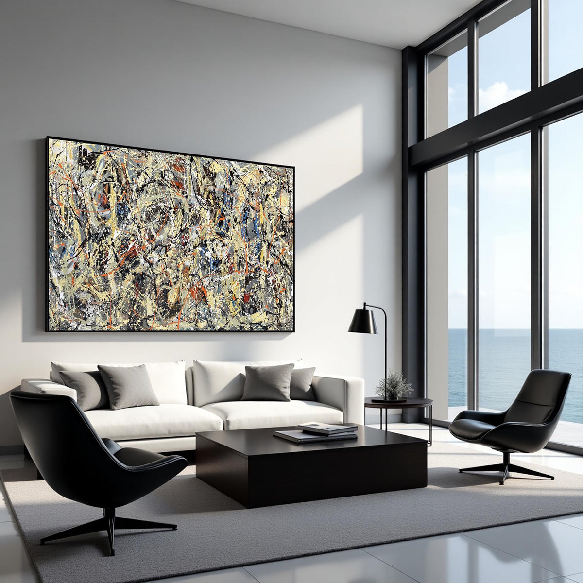 Jackson Pollock style abstract drip painting black orange beige splatter art large canvas modern original abstract art wall decor
