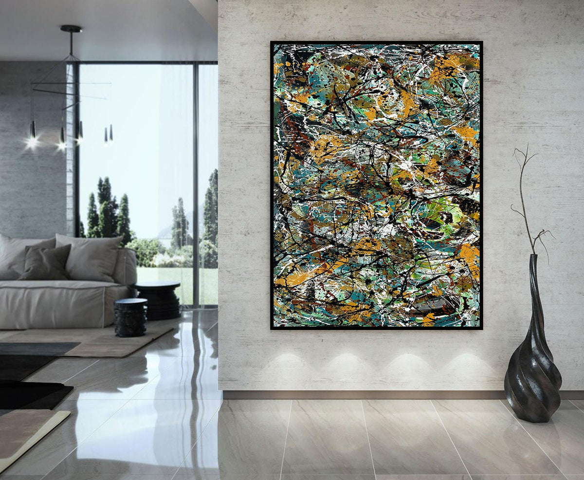Large Original Abstract Painting modern fine Art Home Decor Jackson Pollock Style on Canvas - Luxurious Strings 15