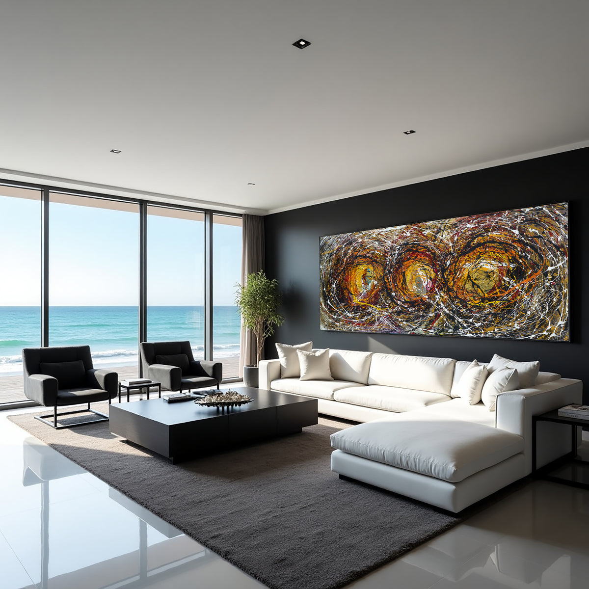 Large Original Abstract Painting modern fine Art Home Decor Jackson Pollock Style on Canvas - Luxurious Strings 16