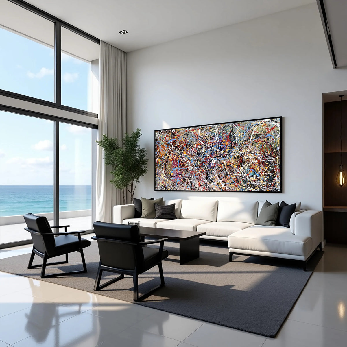 Jackson Pollock–inspired canvas artwork, hand-painted statement painting for modern homes