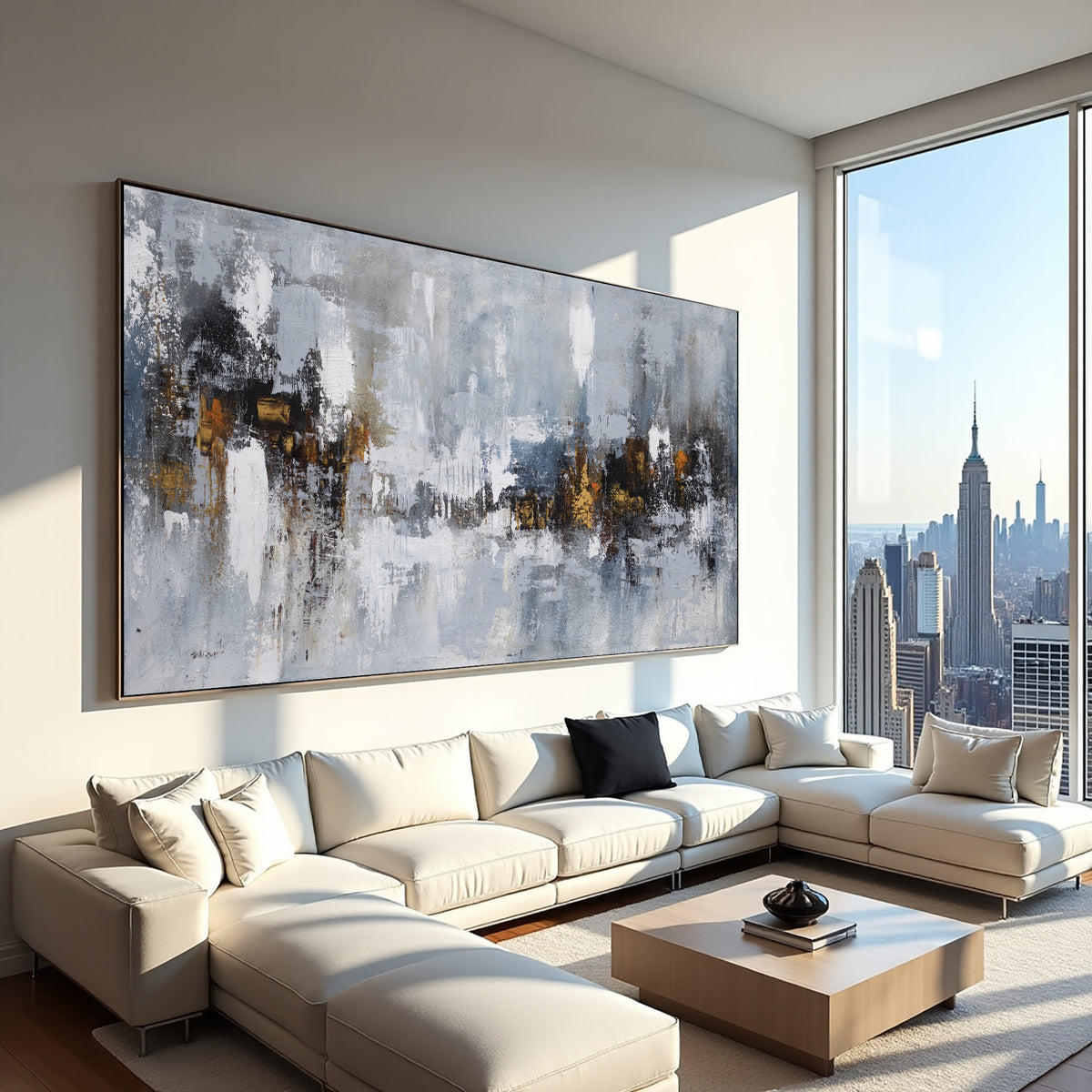 Grey Neutral Abstract Painting on Canvas – Original Hand-Painted Textured Wall Art