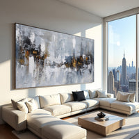 Grey Neutral Abstract Painting on Canvas – Original Hand-Painted Textured Wall Art