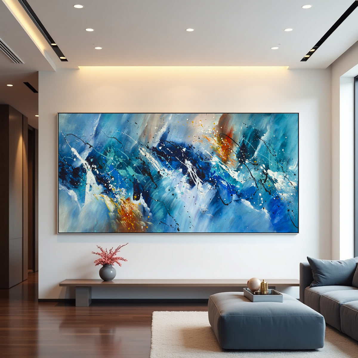 Deep Blue Abstract Painting on Canvas