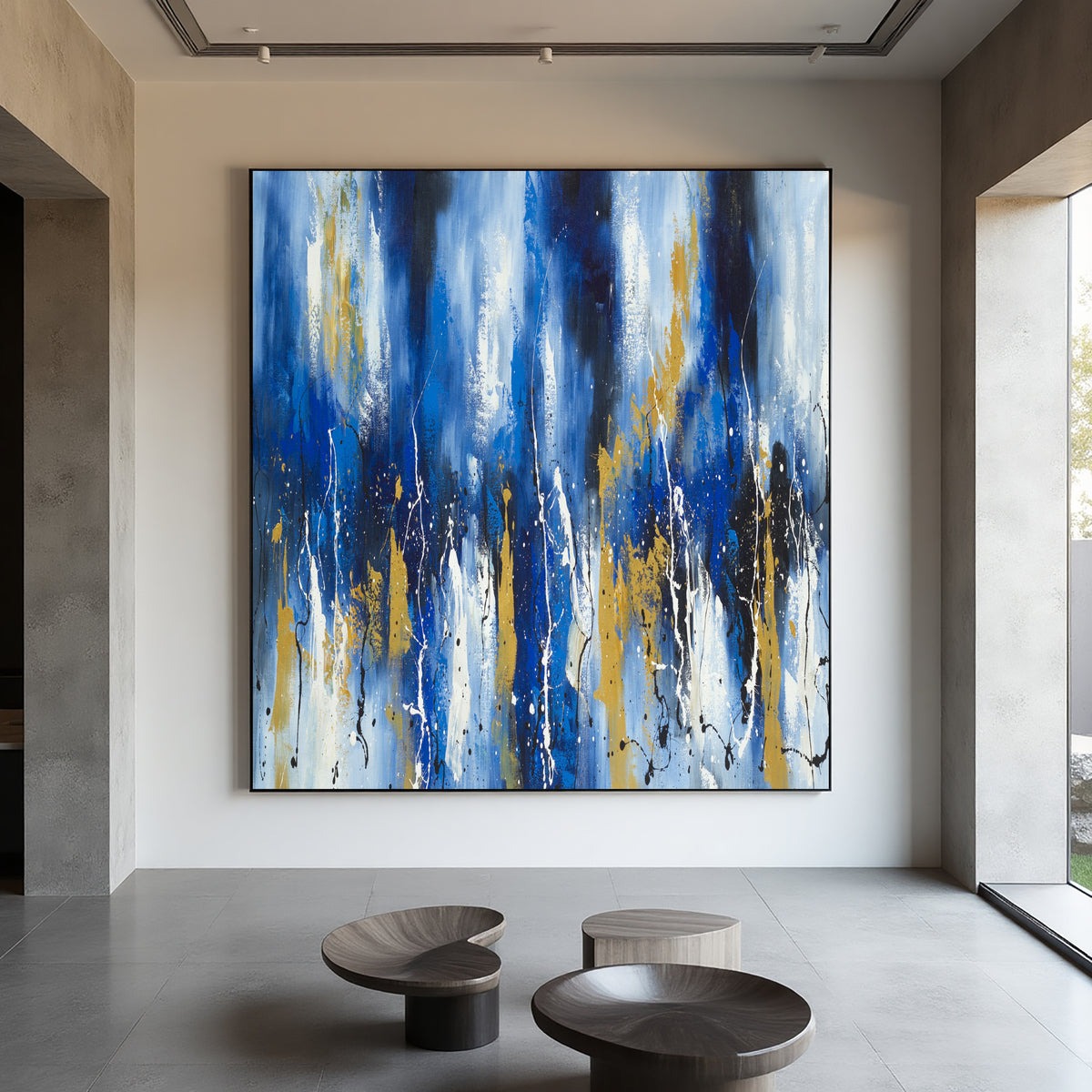 Blue Gold Luxury Abstract Painting on Canvas