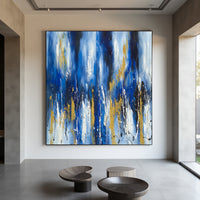 Blue Gold Luxury Abstract Painting on Canvas