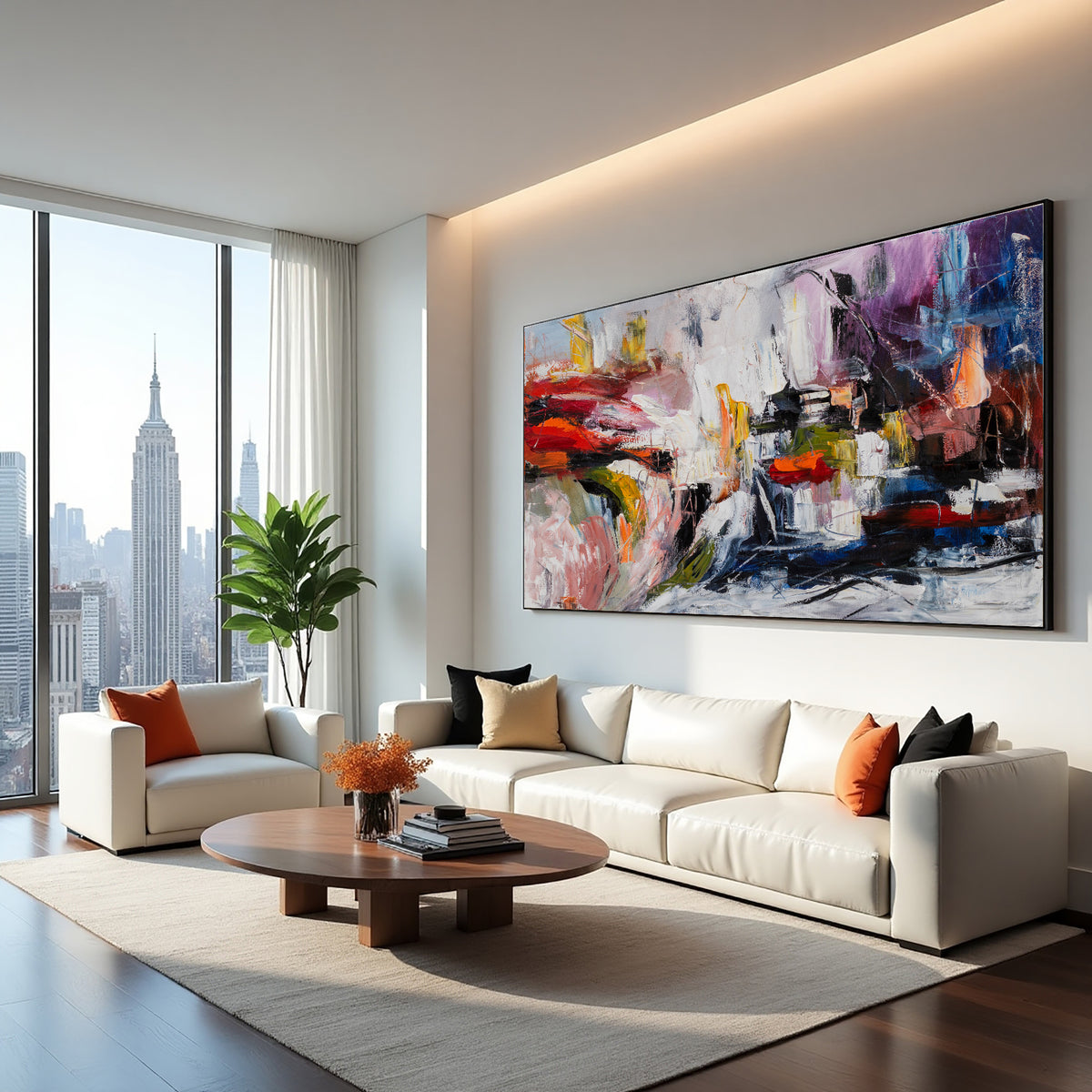 Colorful Abstract Painting – Teal Orange Modern Canvas Wall Art, Hand-Painted