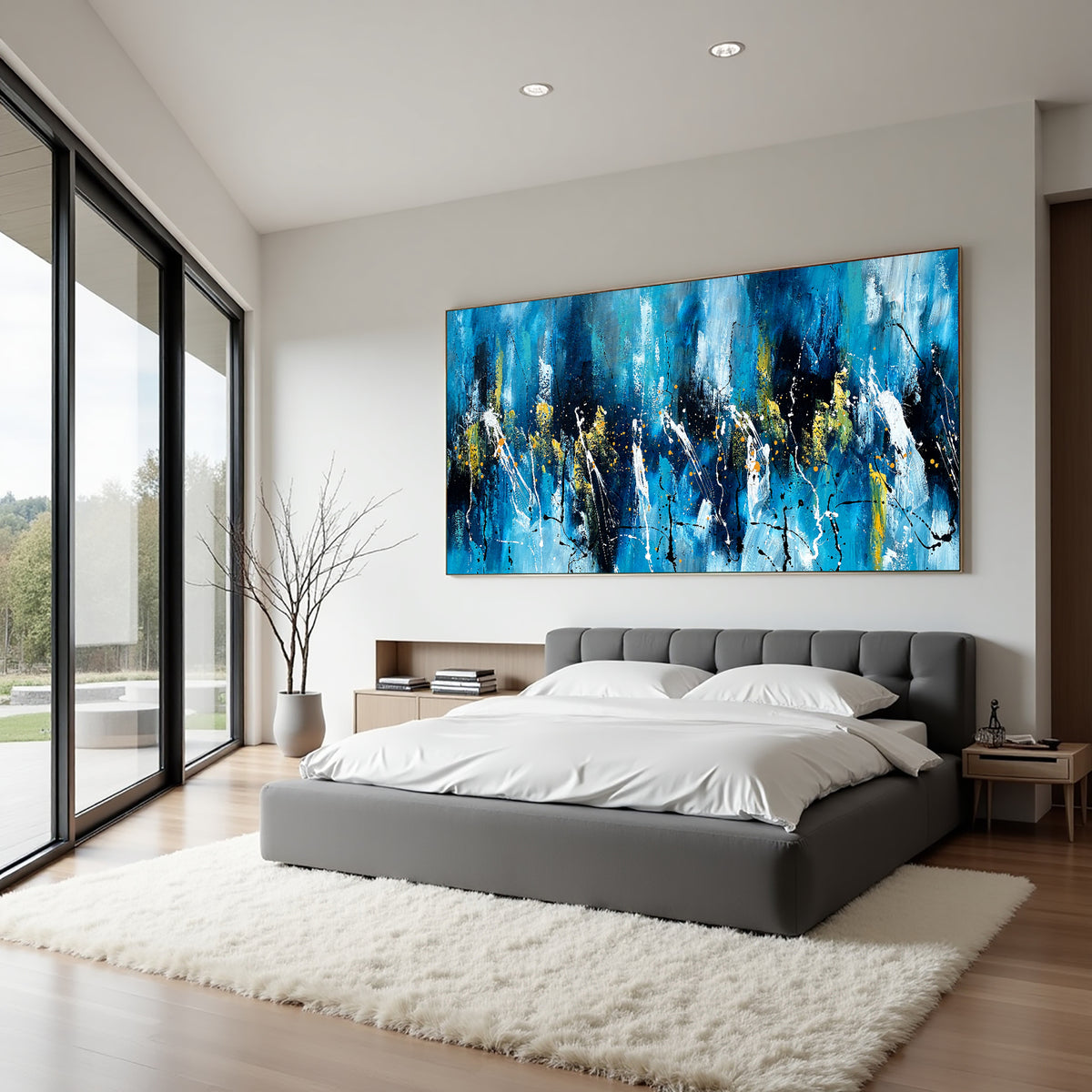 Teal Gold Abstract Painting on Canvas