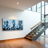 Aqua Abstract Cityscape Painting on Canvas