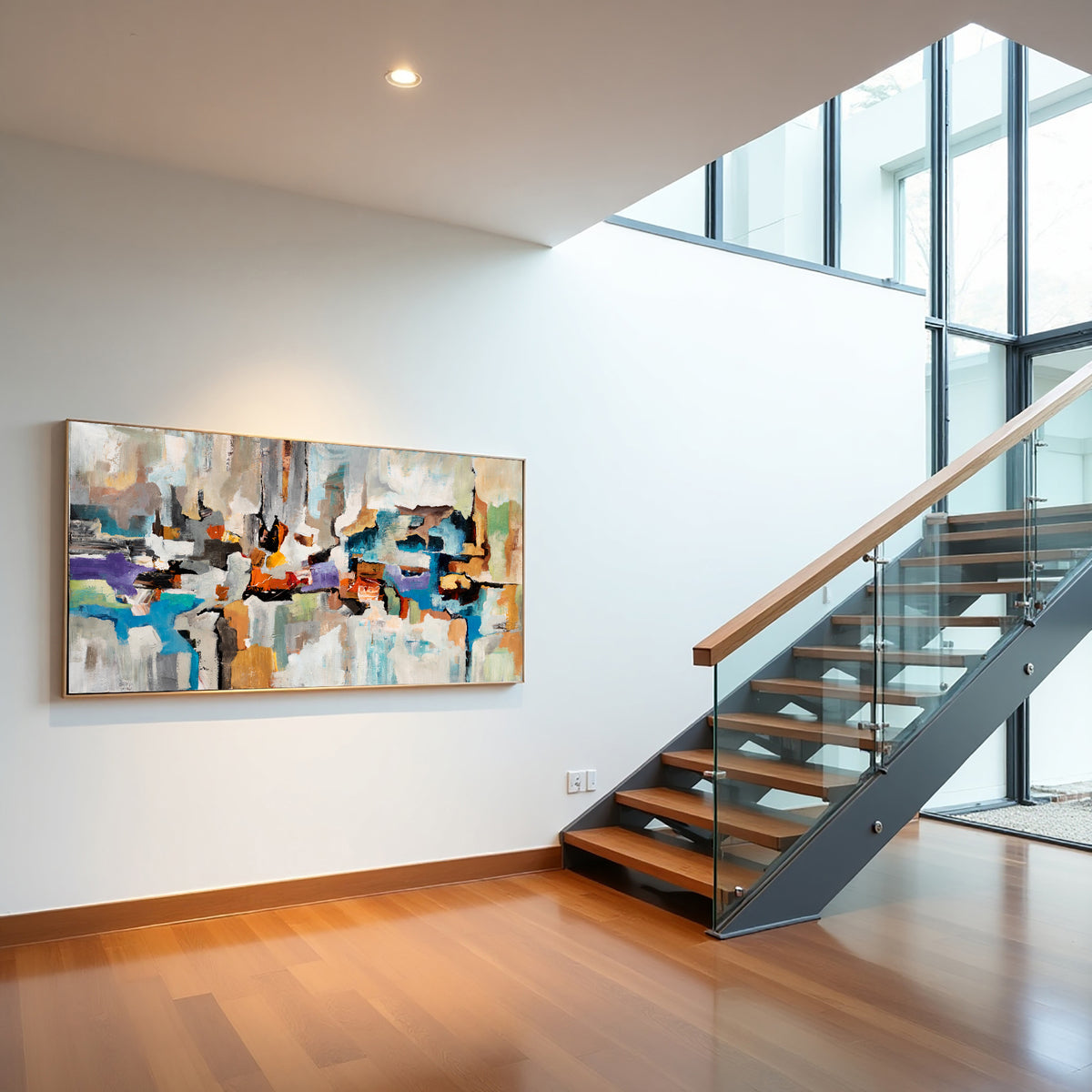 Geometric Blue Grey Abstract Painting | Modern Canvas Art