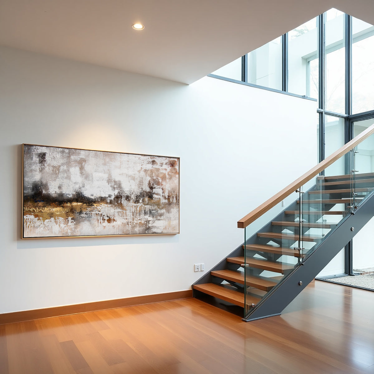 Neutral Seascape Abstract Painting on Canvas – Original Hand-Painted Beige Wall Art