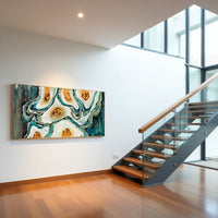 Abstract Oyster Painting – Teal Coastal Wall Art, Hand-Painted Modern Canvas